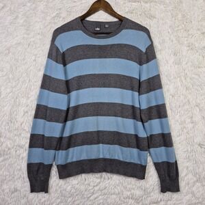 Cullen Mens Cotton Cashmere Striped Crewneck Sweater Grey Blue Size L Colorblock